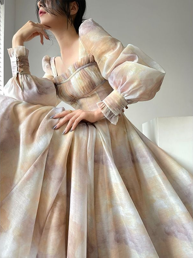 Urban Sexy Dresses Fairy Dress Korean Fashion Beach 2023 Summer Casual French Elegant Midi Woman Long Sleeve Vintage Floral 230707