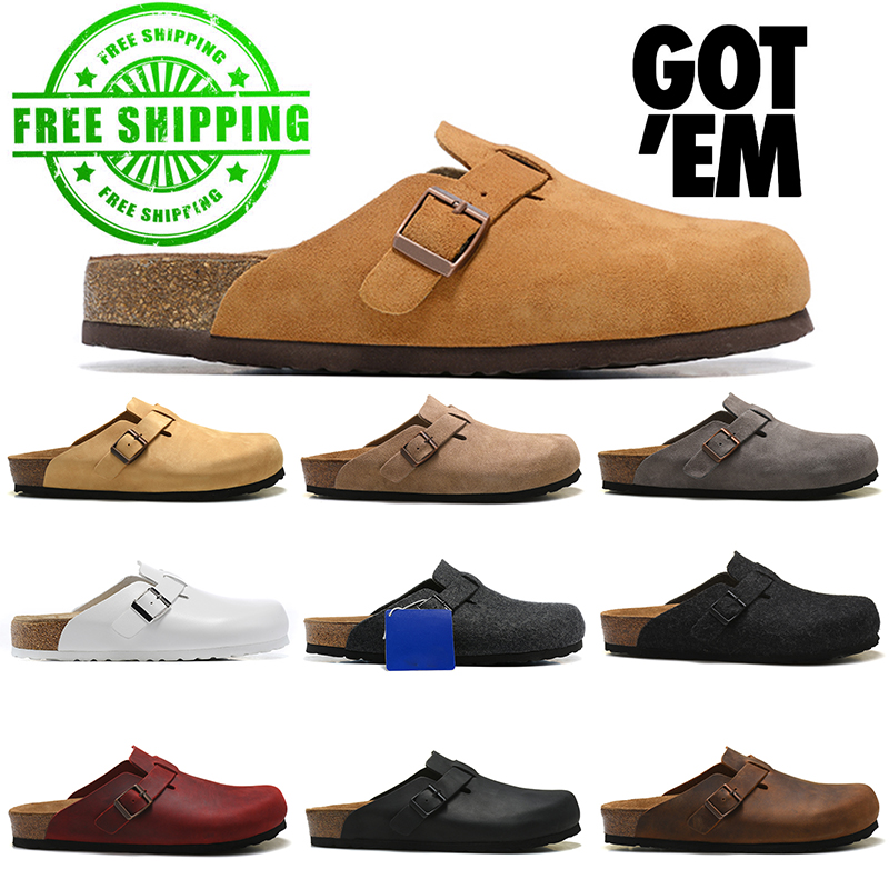 Pantoufles Birkenstock Boston Clogs Sandal Designer Baskets Clog Sandales Arizona Hommes Femmes Slides Noir Blanc Daim Cuir Boucle Sangle Plate-f