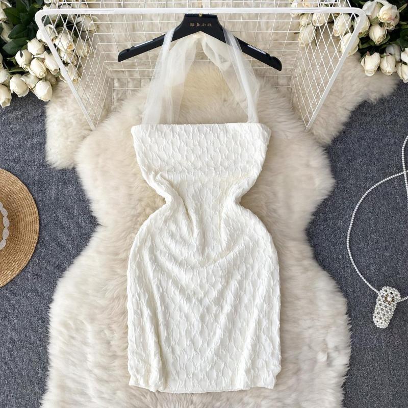 Casual Dresses Summer Strapless Halter Mini Dress Women Waist Thin Bodycon Above Knee Night Club