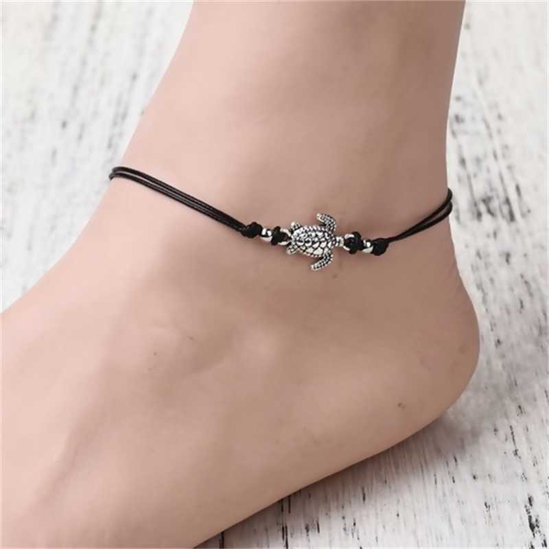 Anklets Adjustable Anklet Antique Sea Turtle Animal Charm Beads Chain Women Summer Beach Sandals Ankle Bracelet 230607