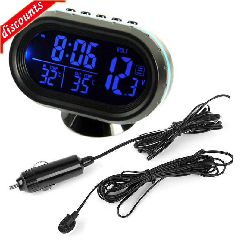 New Multi-function Temperature Voltmeter Thermometer Electronic Car Night Light Clock Supplies Green Blue