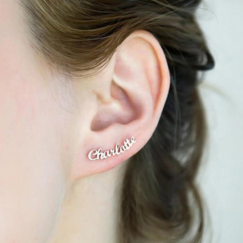 Hoop Huggie DODOAI Zircon Name Earrings Nameplate Stud Earring For Women Personalized Custom Letter CZ Curved BFF 230707