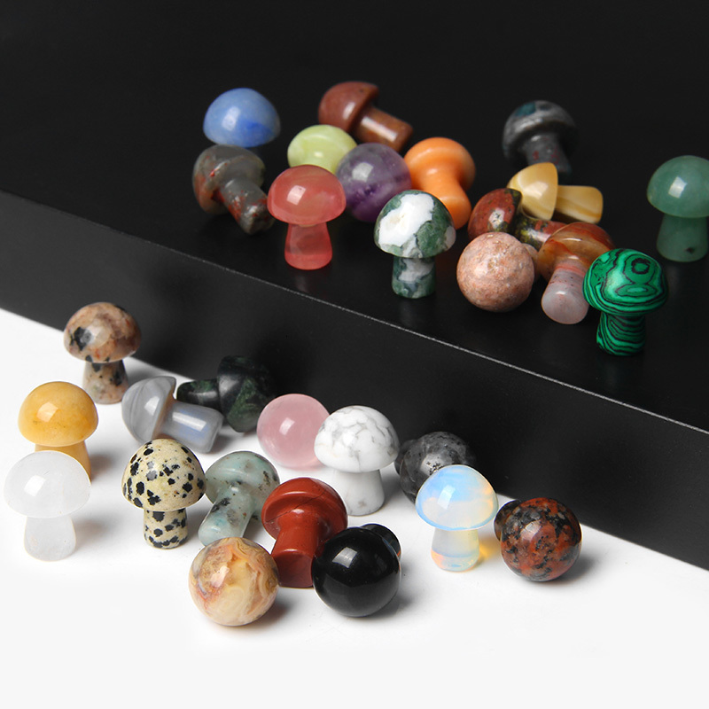 Acrylic Plastic Lucite 20pcs Mini Mushroom Statue Natural Stone Carved Decoration Rose Quartz Healing Crystal Gift Room Ornament Fish Tank Decor 23071
