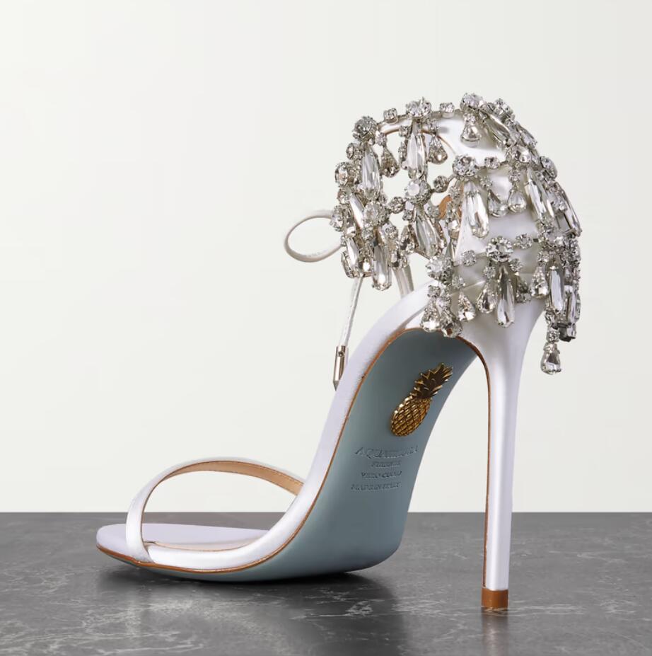 Summer Sandals Shoes Women Dress Wedding Moonwalk Crystal-embellished Satin Ankle Ties Stiletto Heel Party Wedding Lady Sexy Gladiator Sandalias EU35-41