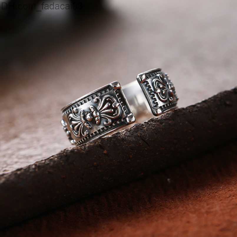 Wedding Rings S925 Sterling Silver Mantra Holy Religious Ring Thai Silver Six Character Mantra Cylinder Opening Adjustable Ring Jewelry Z230711