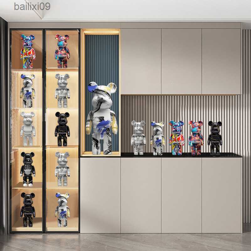 Decorative Objects Graffiti Violent Figurines Bearbrick Miniatures Bear Doll Statue And Sculpture Living Room Bedroom Bookcase Home Decoration T230710