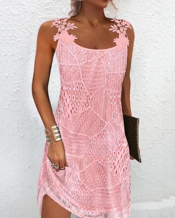 Casual Dresses Womens Fashion Hollow Out Lace Patch Dress Summer European American 2023 Female Mini A Line