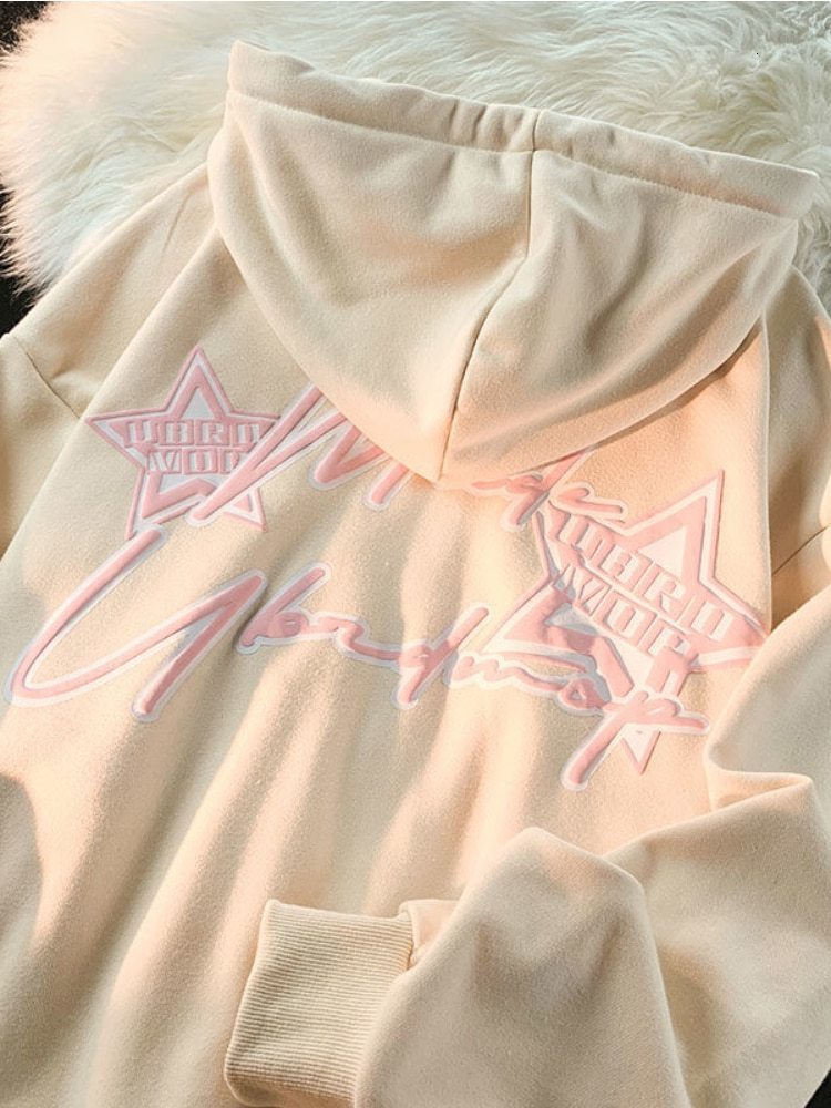 Womens Hoodies Sweatshirts Y2K Women Vintage Korean Streetwear Zip Up Star Harajuku Zipper Jackets Kpop Hip Hop Sweatshirt Tops Coats Clothes 230710