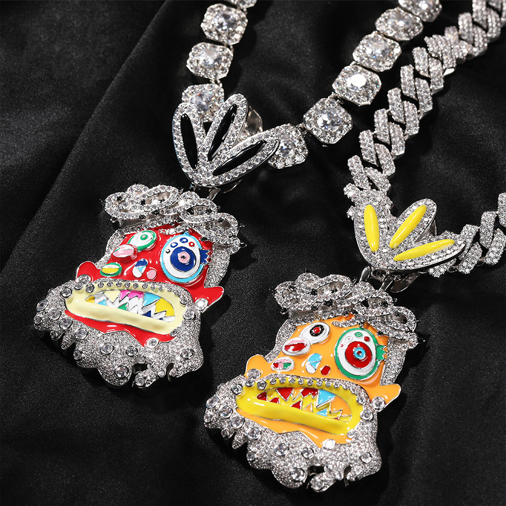 Hip Hop Colorful Enamel Pendant Necklace Jewelry Real Gold Plated Cool Men Gift