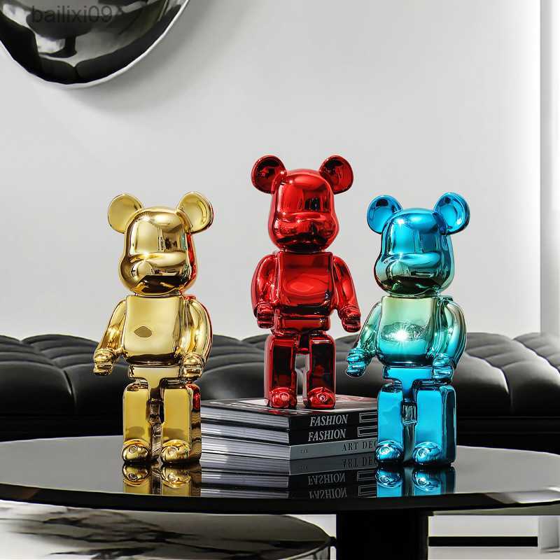 Decorative Objects Figurines Electroplating Violent Bear Resins Bearbrick Decor Animal Statue Sculpture Home Decoration Living RoomTV Cabinet T230710