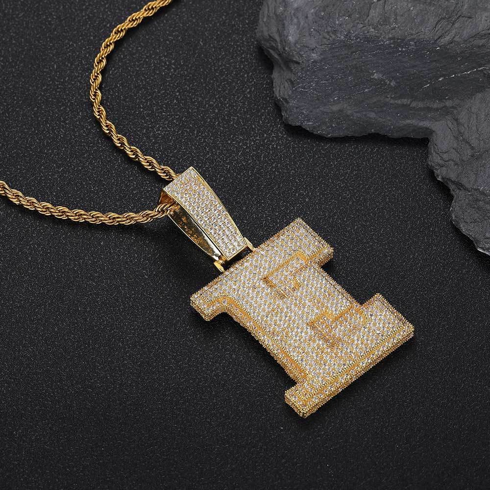 Custom Large Number A-Z Letters Pendant Necklaces 5A Zircon 18K Real Gold Plated