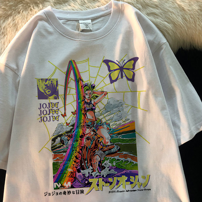 Mens TShirts Anime Bizarre Adventure Jolyne Cujoh Tshirt Men 100%Cotton Oversized Print Short Sleeve Casual Loose Tshirts Female 230707