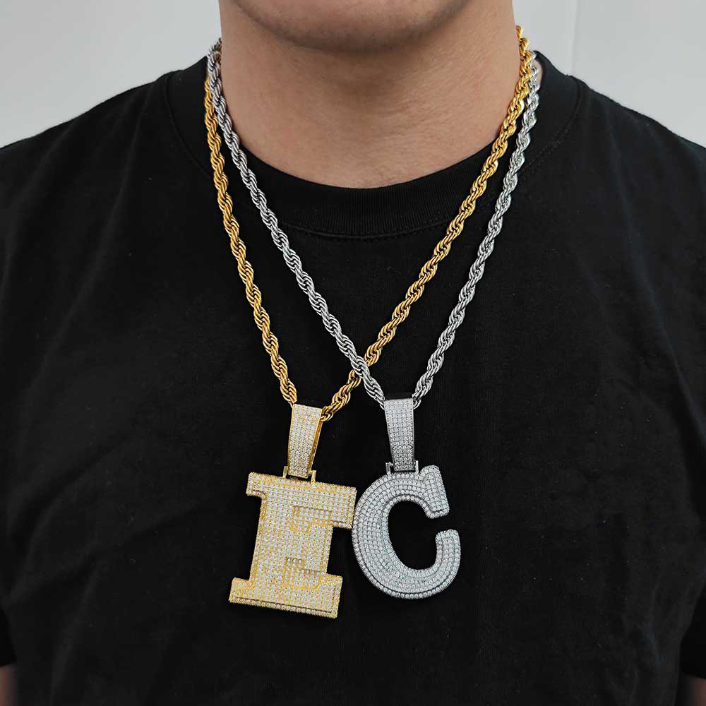 Custom Large Number A-Z Letters Pendant Necklaces 5A Zircon 18K Real Gold Plated