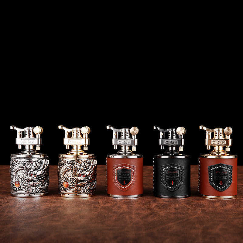 Creative Metal Belt Leather Kerosene Lighter Carving Grinding Wheel Desktop Decoration Men Smoking Collection Gift 2K72 W260202