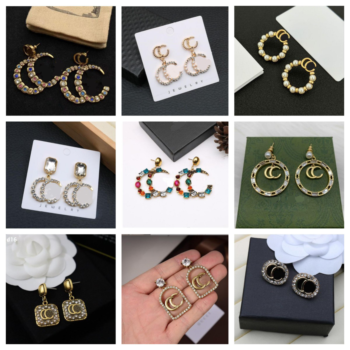 Fashion Designer Earrings Letters Dangle Stud Earring Sier Crystal Women Rhie Wedding Christm Party Jewerlry Accessories Gifts 20style