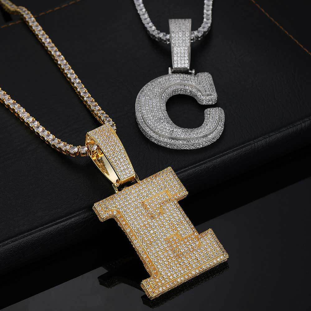 Custom Large Number A-Z Letters Pendant Necklaces 5A Zircon 18K Real Gold Plated