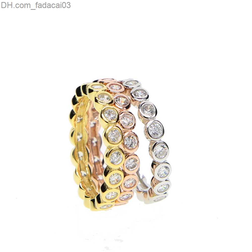 Wedding Rings 2017 Jewelry Stackable Border CZ Wedding Engagement Eternal Band 925 Stainless Steel Tritone Stacked Ring Set Z230712