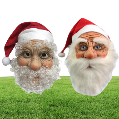 Christmas Santa Claus Latex Mask Simulation Full Face Head Cover With Red Cap For Christmas2046012