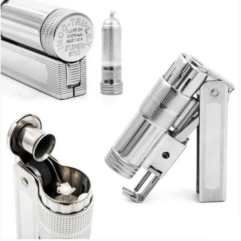 Original IMCO Lighter Old No Gasoline Flint Windproof Stainless Steel Cigarette Petrol Oil Inflated Gadgets Man PQC2 W260202