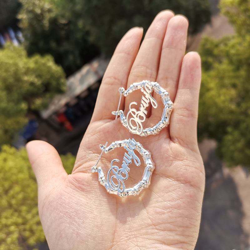 Hoop Huggie Mini Stainless Steel Bamboo Earrings 30mm Small Style Customize Name for Kid Antiallergy 230707