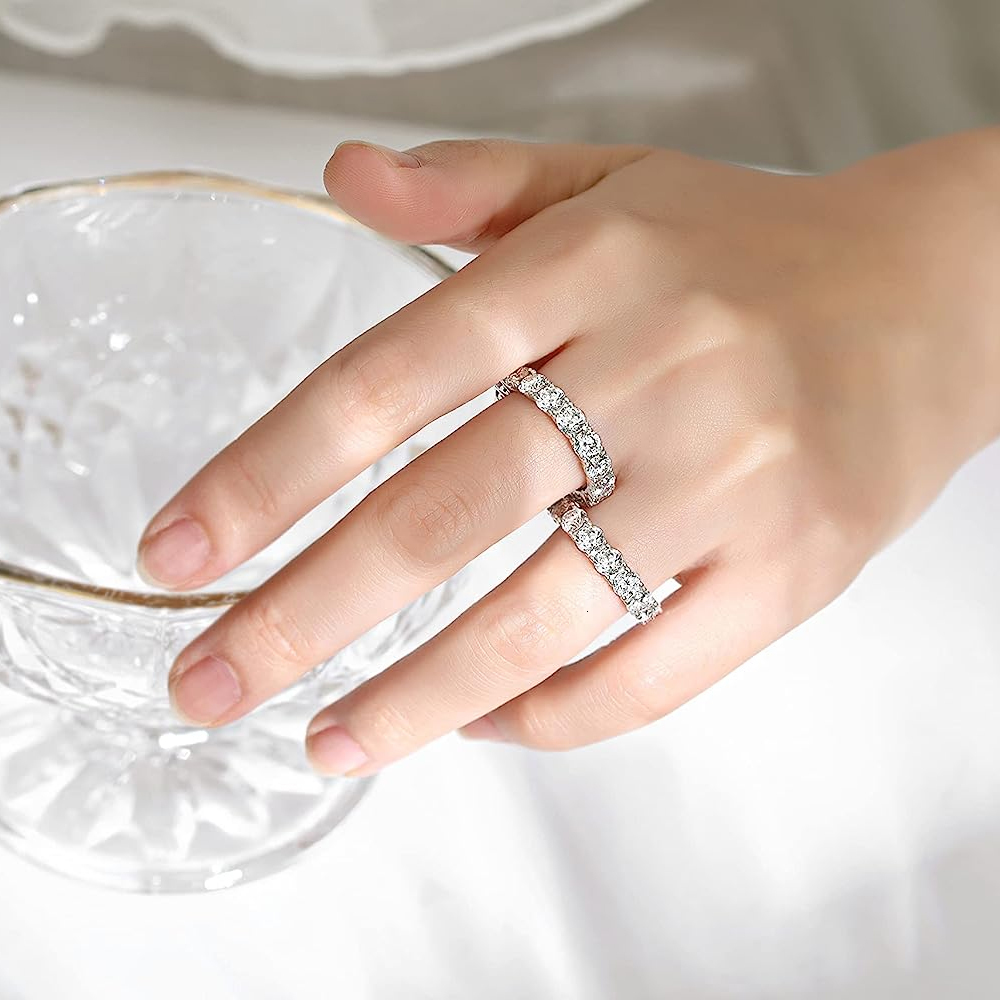 With Side Stones Ring Full Band for Women 925 Sterling Silver Diamond Wedding Engagement 230707