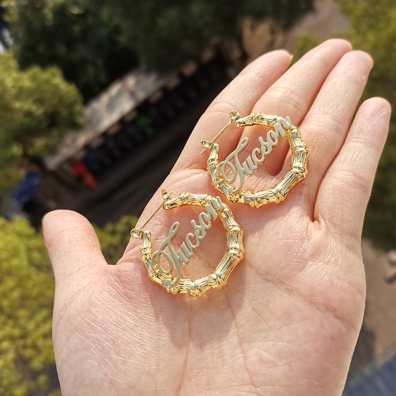 Hoop Huggie Mini Stainless Steel Bamboo Earrings 30mm Small Style Customize Name for Kid Antiallergy 230707