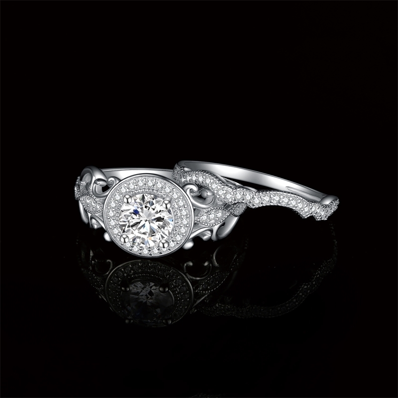 With Side Stones Jewelry 2 Pcs Solid 925 Sterling Silver Wedding Engagement Ring for Woman 15ct Simulated Diamond CZ Bridal Sets p230707