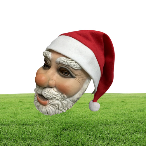 Christmas Santa Claus Latex Mask Simulation Full Face Head Cover With Red Cap For Christmas2046012