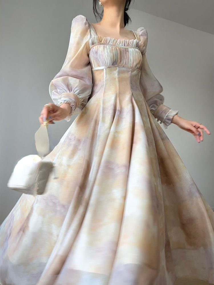 Urban Sexy Dresses Fairy Dress Korean Fashion Beach 2023 Summer Casual French Elegant Midi Woman Long Sleeve Vintage Floral 230707