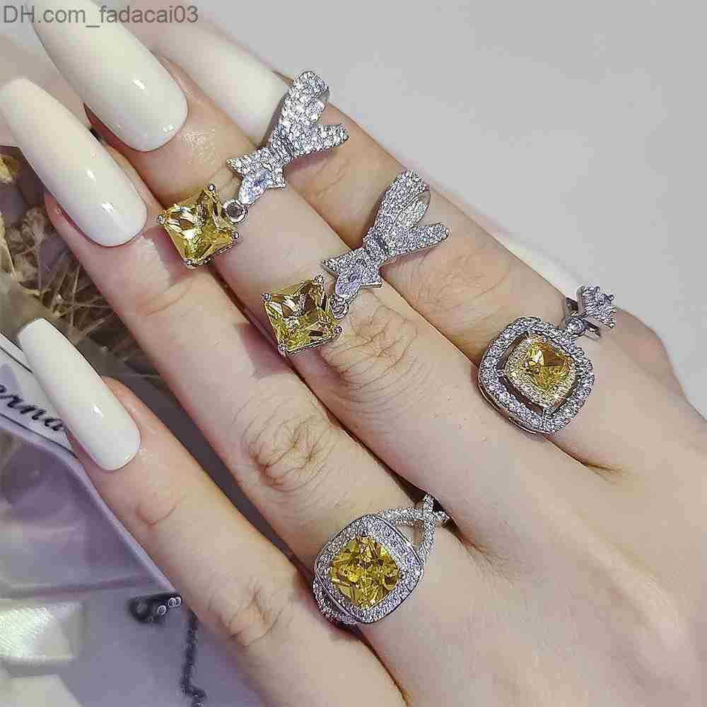 Wedding Rings 3 Piece Set Silver Bridal Jewelry Set Halo Engagement ring Round Stud Earrings for Wedding Gifts Christmas J7601 Z230711