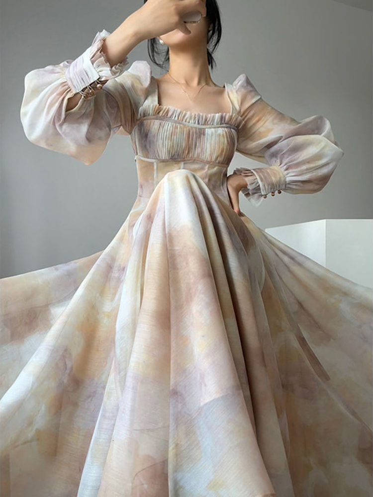 Urban Sexy Dresses Fairy Dress Korean Fashion Beach 2023 Summer Casual French Elegant Midi Woman Long Sleeve Vintage Floral 230707