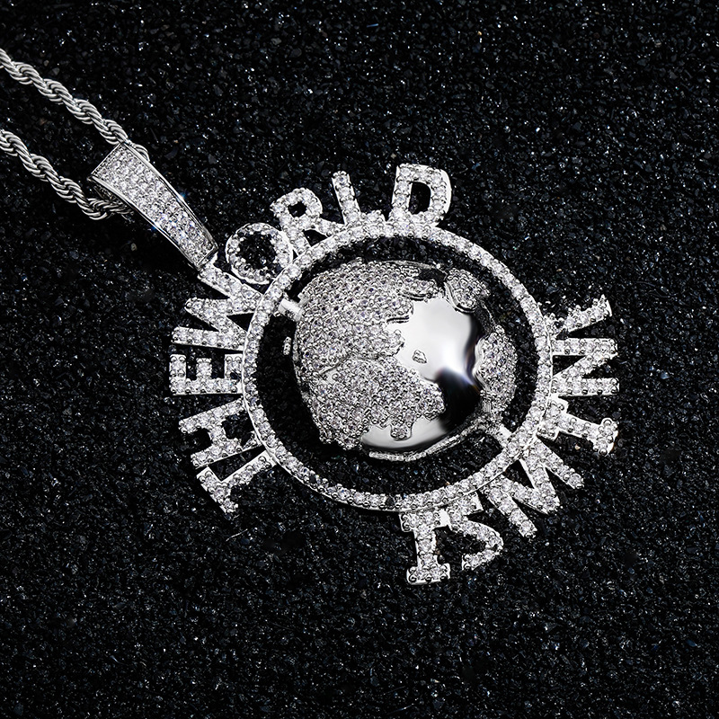 The World Is Mine Globe TopBling Men's Women 14k Gold Pendant Charm Rope Chain
