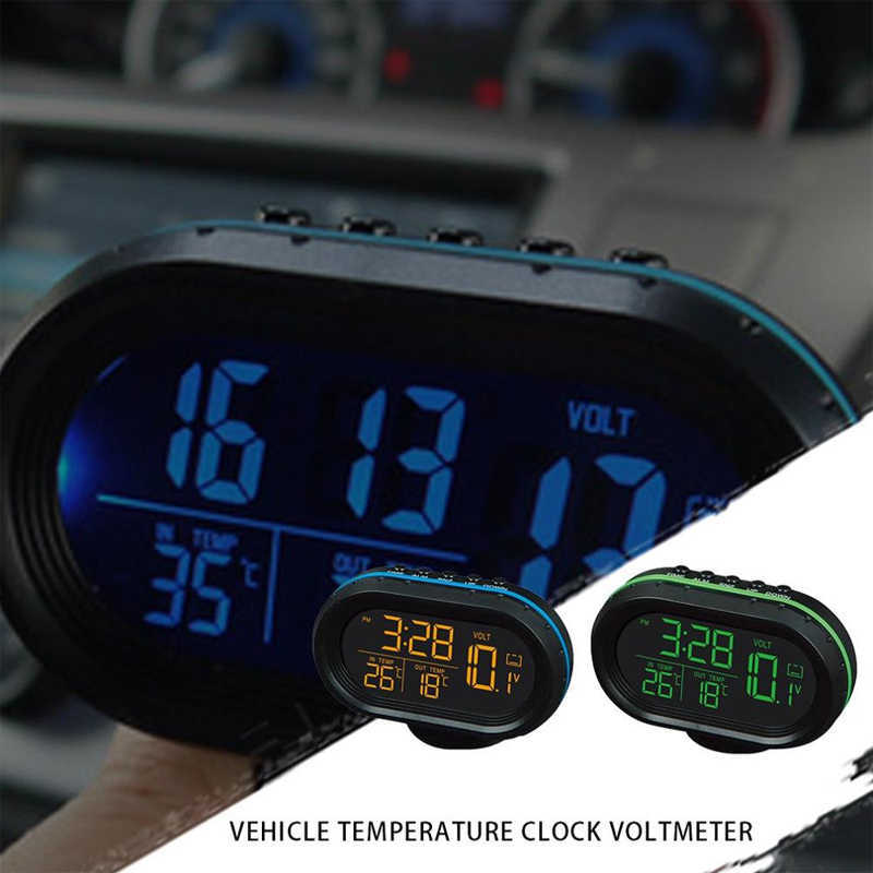 New 3 IN 1 Multi-function Temperature Voltmeter Thermometer Electronic Car Night Light Clock Supplies Green Blue