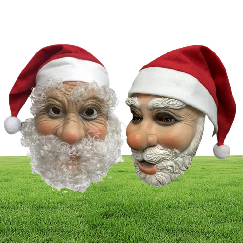 Christmas Santa Claus Latex Mask Simulation Full Face Head Cover With Red Cap For Christmas2046012