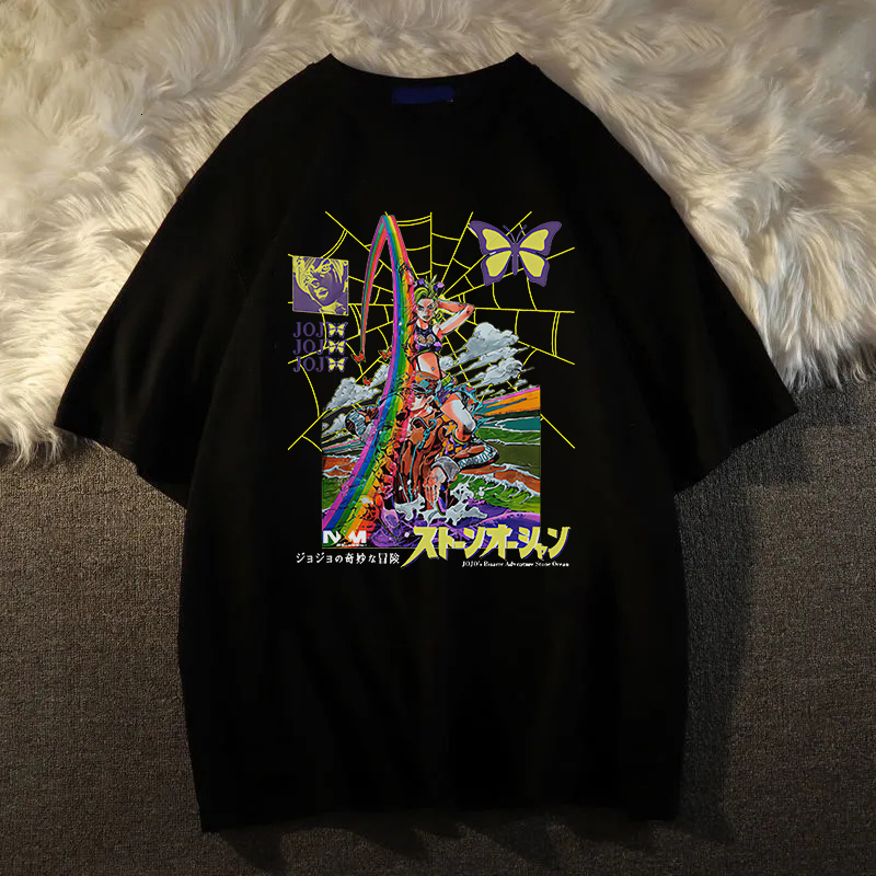 Mens TShirts Anime Bizarre Adventure Jolyne Cujoh Tshirt Men 100%Cotton Oversized Print Short Sleeve Casual Loose Tshirts Female 230707