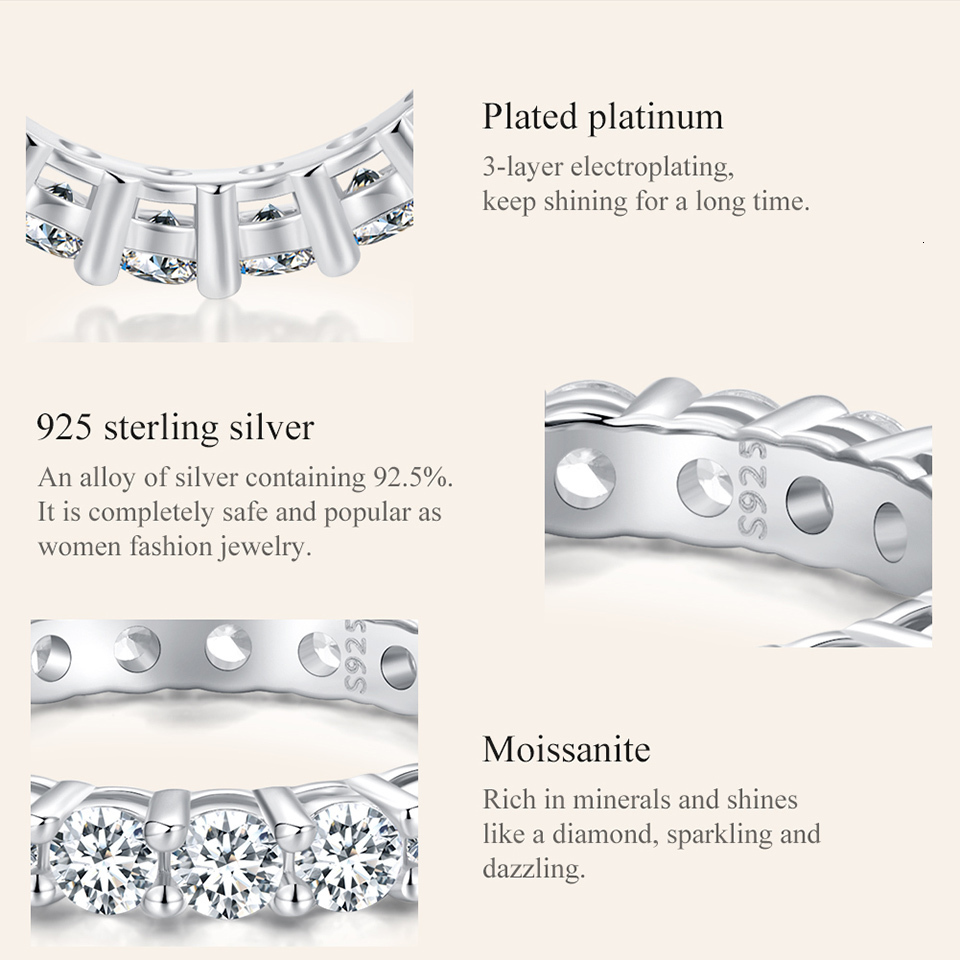 With Side Stones Ring Full Band for Women 925 Sterling Silver Diamond Wedding Engagement 230707