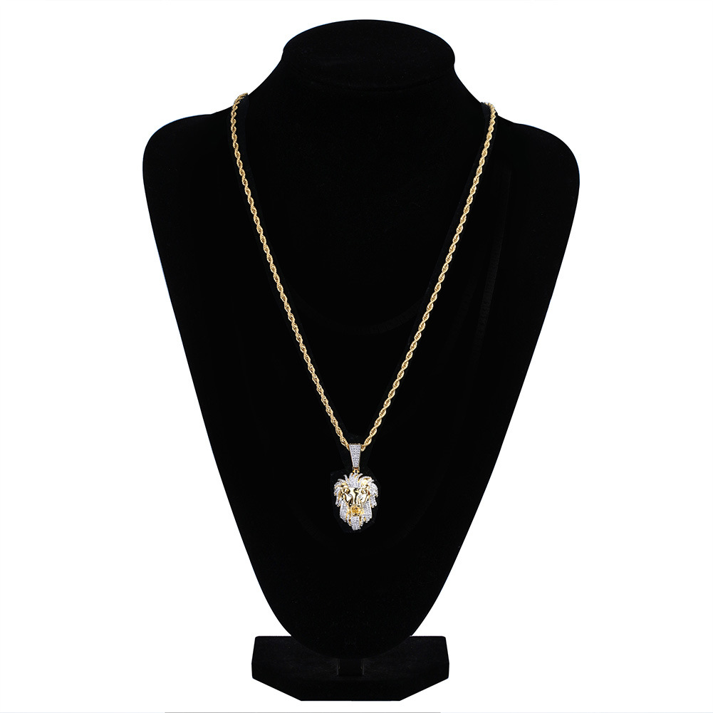 Hip Hop Lion Head Pendant Necklace TopBling Men's 14k Gold with Charm Rope Chain