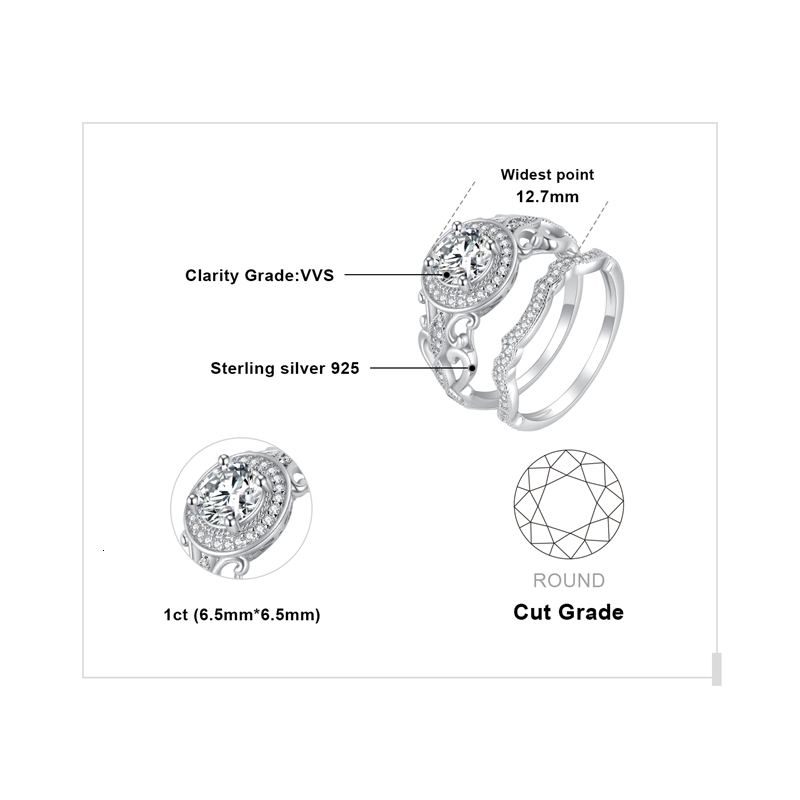 With Side Stones Jewelry 2 Pcs Solid 925 Sterling Silver Wedding Engagement Ring for Woman 15ct Simulated Diamond CZ Bridal Sets p230707