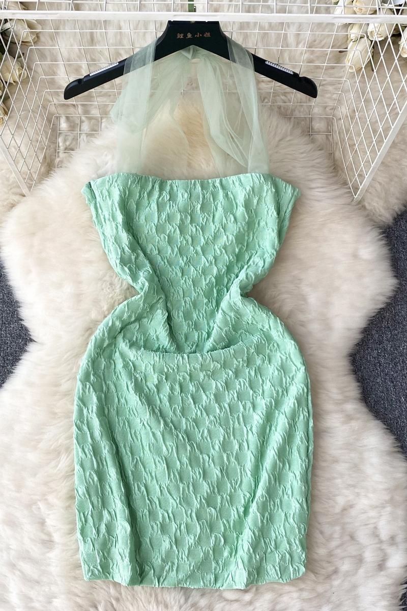 Casual Dresses Summer Strapless Halter Mini Dress Women Waist Thin Bodycon Above Knee Night Club