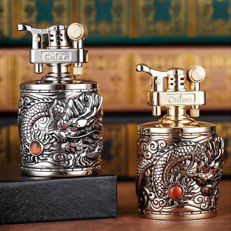 Creative Metal Belt Leather Kerosene Lighter Carving Grinding Wheel Desktop Decoration Men Smoking Collection Gift 2K72 W260202