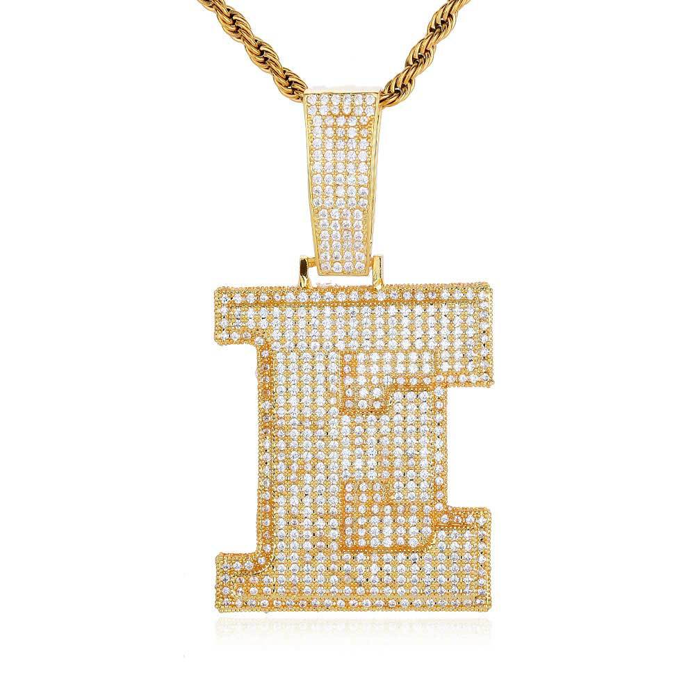 Custom Large Number A-Z Letters Pendant Necklaces 5A Zircon 18K Real Gold Plated