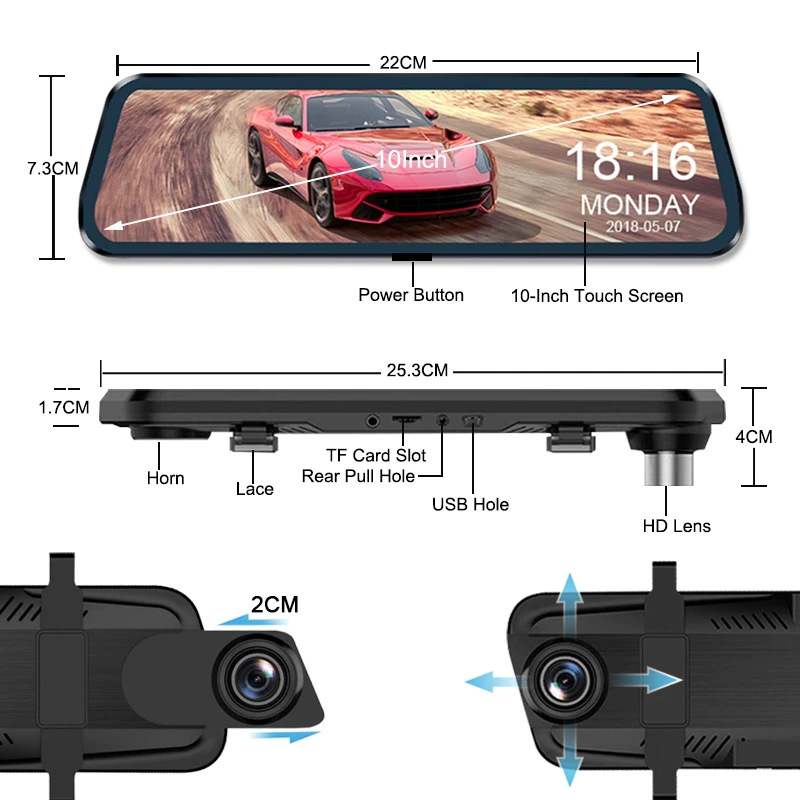 10" Car DVR Rear View Mirror Camera 2.5K Mirror Dash Cam with WiFi GPS Free 32GB Card Dash Cam Front and Rear Mirror with 1080P Backup Camera