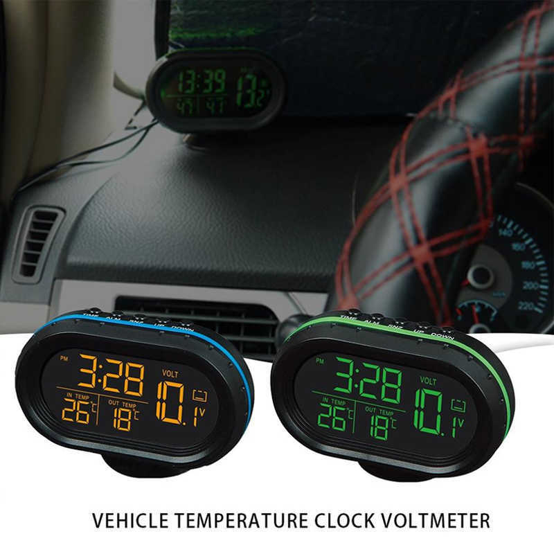 New 3 IN 1 Multi-function Temperature Voltmeter Thermometer Electronic Car Night Light Clock Supplies Green Blue