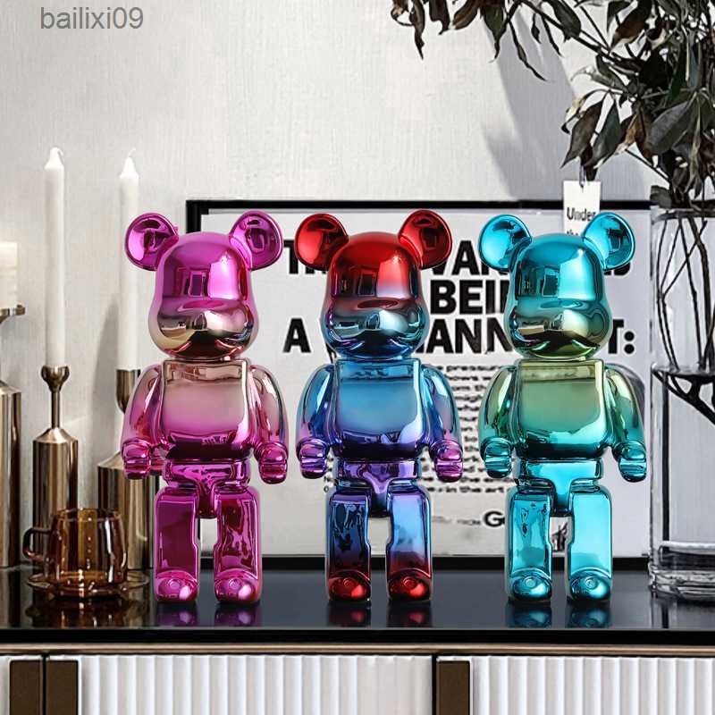 Decorative Objects Figurines Electroplating Violent Bear Resins Bearbrick Decor Animal Statue Sculpture Home Decoration Living RoomTV Cabinet T230710