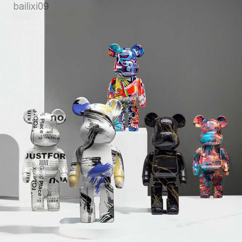 Decorative Objects Graffiti Violent Figurines Bearbrick Miniatures Bear Doll Statue And Sculpture Living Room Bedroom Bookcase Home Decoration T230710