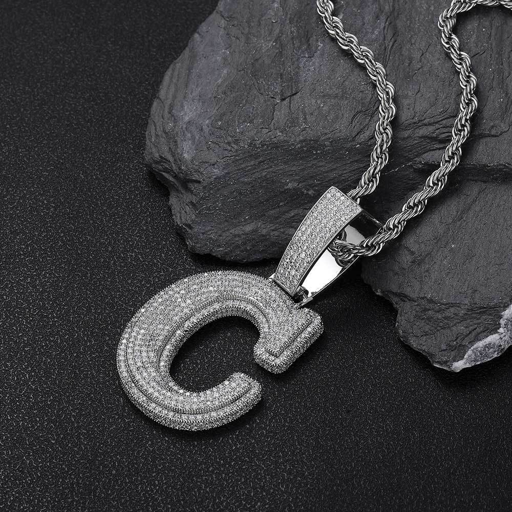 Custom Large Number A-Z Letters Pendant Necklaces 5A Zircon 18K Real Gold Plated