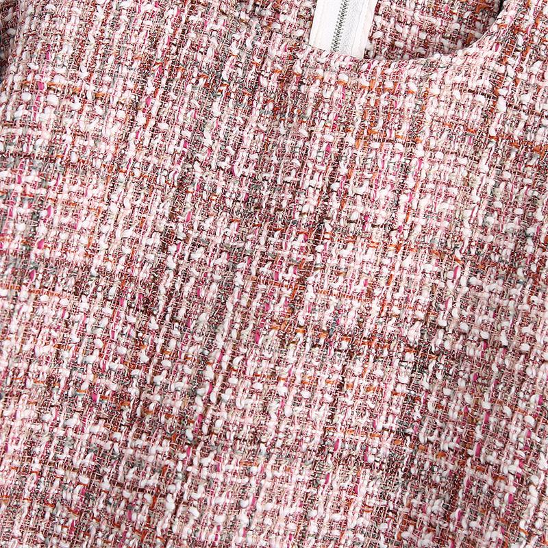 Women's Plaid Tweed Crop Blouse 3/4 Sleeve, Back Zipper, Casual Chic Top - Polyester