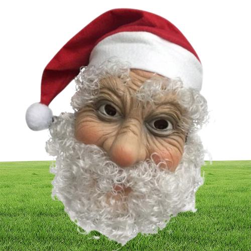 Christmas Santa Claus Latex Mask Simulation Full Face Head Cover With Red Cap For Christmas2046012