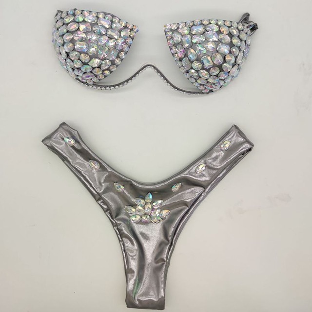 Women's Swimwear vacation ly added bikini set swimwear diamond bathing suit sexy women swimsuit push up beachwear 230707