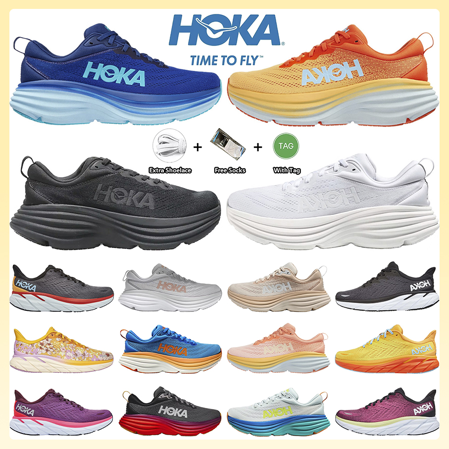 Hoka Bondi 8 Running Shoes Hokas ONE ONE Clifton 8 Shock Absorbing Road Bondi 8 Coastal Sky Vibrant Orange Men Women Sneakers Climbing Runner Trainers Walking Jogging